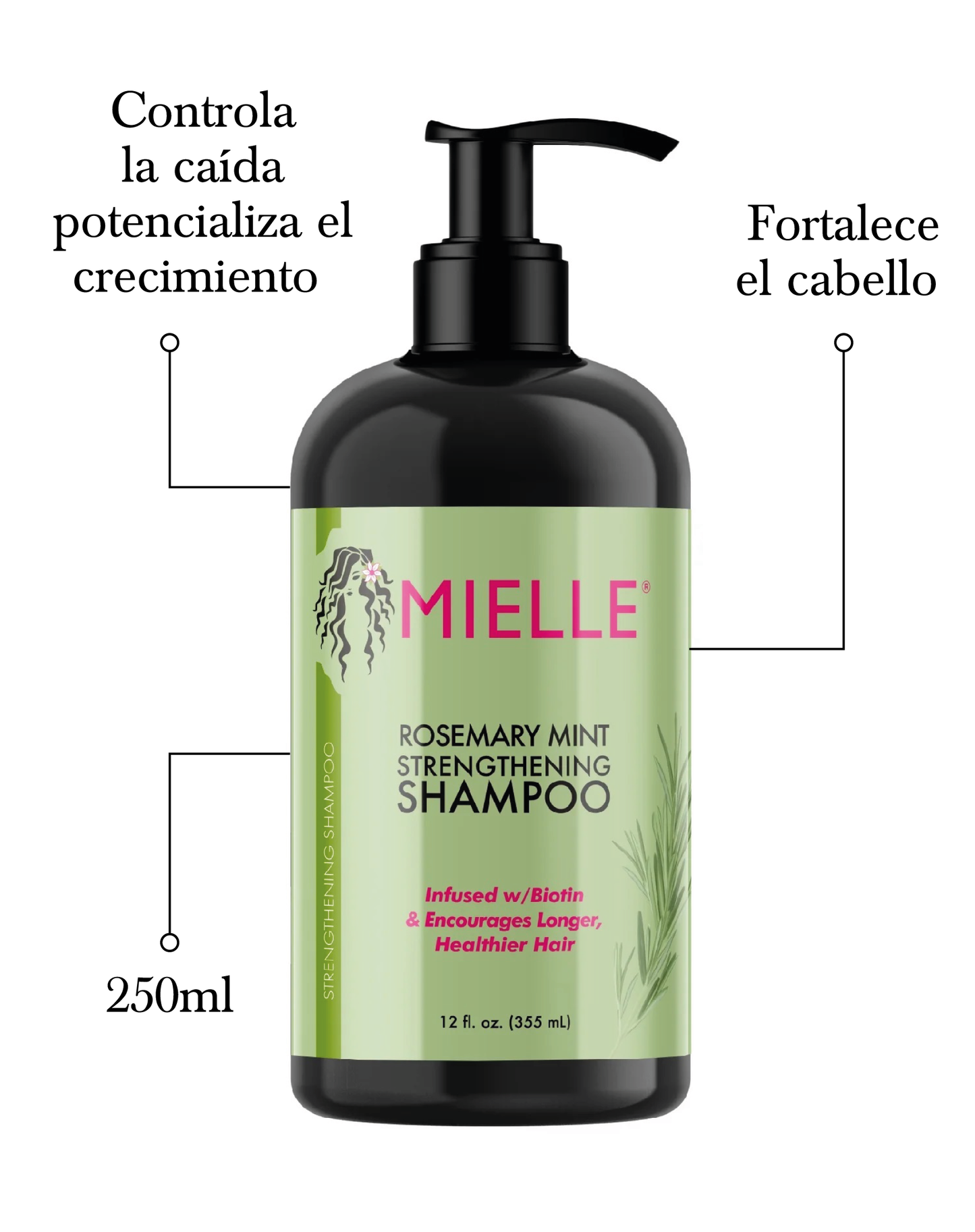 Shampoo Mielle - Para hacer crecer el cabello y detener la caída con menta y romero 355ml